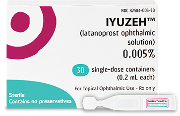 Iyuzeh ophthalmic solution box of 30 single-dose containers.