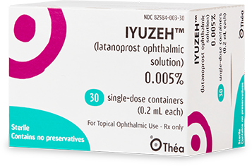 Iyuzeh ophthalmic solution box of 30 single-dose containers.