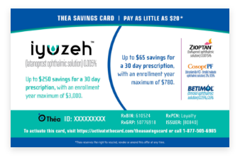 Thea savings card. Pay as little as $60 for Iyuzeh